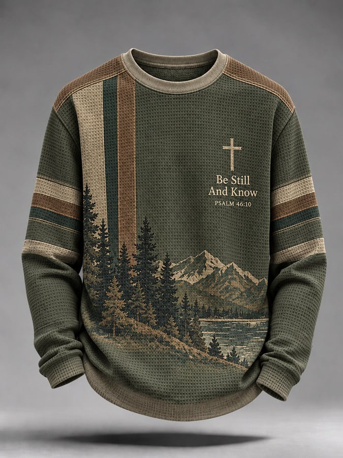Men's Be Still And Know Psalm 46:10 Printed Waffle-Knit Top